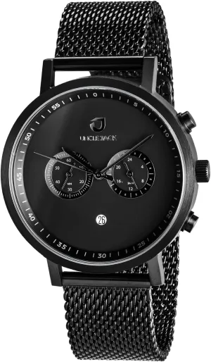 | 42mm Black Steel Case with Mesh Strap | Classic Chrono Watch Movement | Water Resistant, Date Feature Uncle Jack Chronograph hawk ancestral boomer intact Watches for Men and Women 