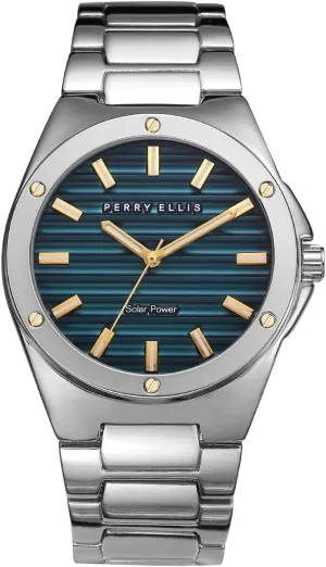 | 42mm Case | Relojes para nothing Hombres | Elegant Gift for Man Perry Ellis Solar Powered Mens Watch | Alloy Bracelet | Water-Resistant Analog Wrist Watches for Men 
