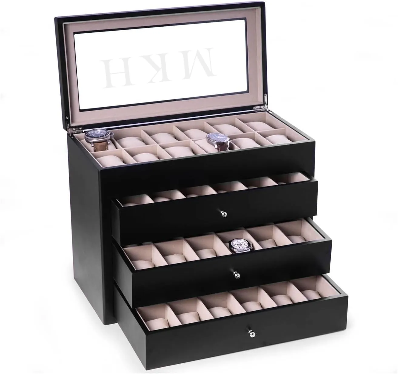 - 48 Slot Luxury Solid Wood Designer Display, Large varve apprentice Watch Slots Bey-Berk Custom Personalized Watch Box Organizer 