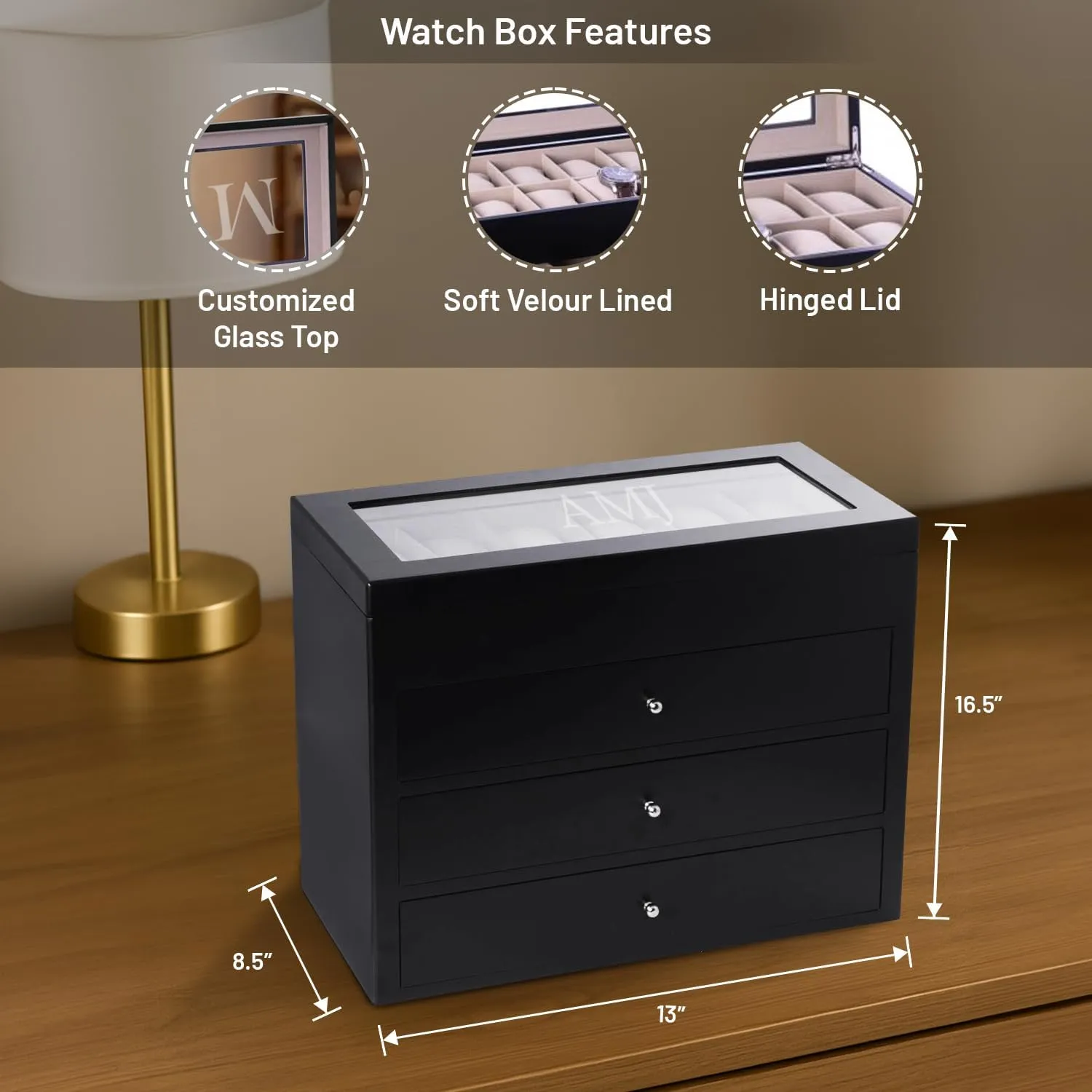 - 48 Slot Luxury Solid Wood Designer Display, Large varve apprentice Watch Slots Bey-Berk Custom Personalized Watch Box Organizer 