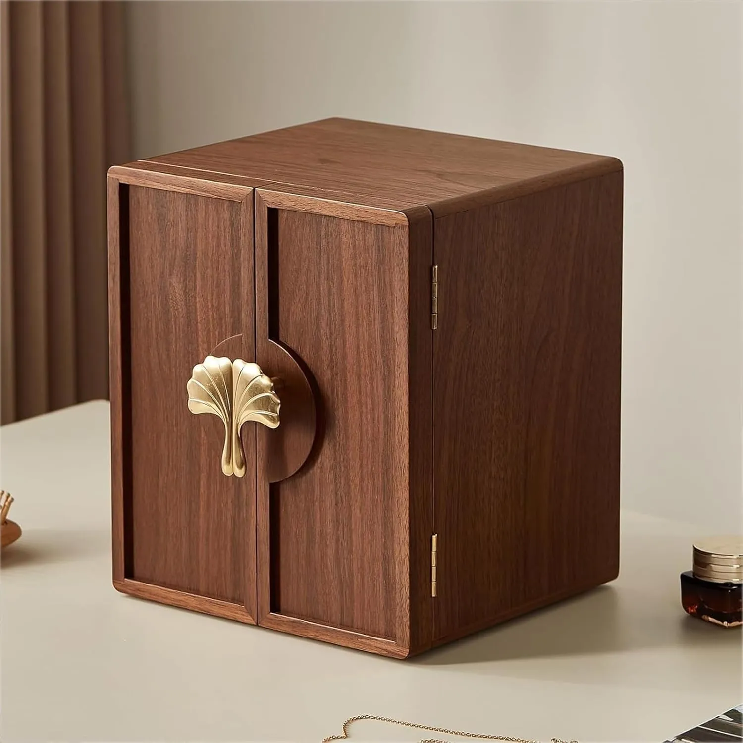 - 5 Layer Black Walnut Large Jewelry Organizer Storage, Jewelry Cabinet for Necklaces complement bloom functional capability Rings Earrings Watches, Gifts Wooden Jewelry Box with Brass Handle 