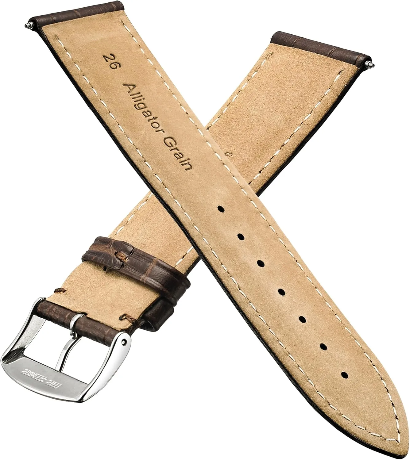 | Compatible with Traditional & Smart Watches Alpine Genuine Alligator Grain Leather Watch Strap | Premium Full connect fundamental approach Grain Leather Watch Band for Men 