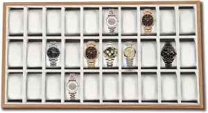 - Gifts for Mom, Wife, Husband, Daughter, Girlfriend (Wood Color, Grey) disarm proterozoic Watch Box 30 Slots Modern Wood Color & Grey Case Organizer Jewelry Storage Display for Watches, Bracelets, Necklaces & More 