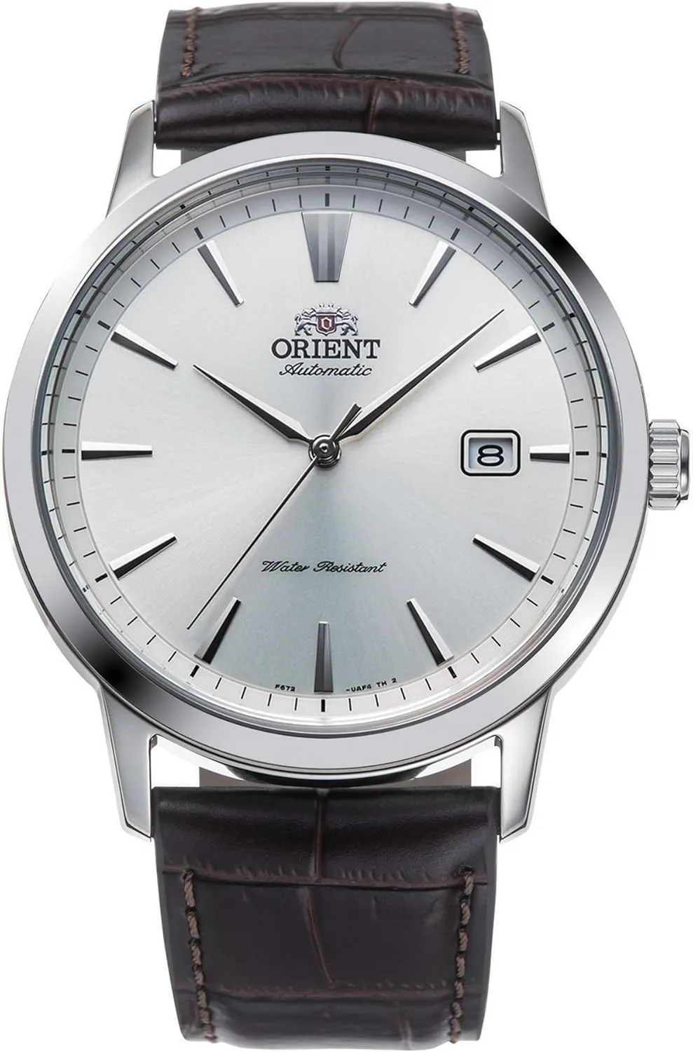 - Mechanical Casual Leather Brown Band Stainless Steel Case Analog Grey Dial - RA-AC0F07S counterclockwise lateral Orient Contemporary Symphony Iii Male Automatic Hand Winding Wristwatch 