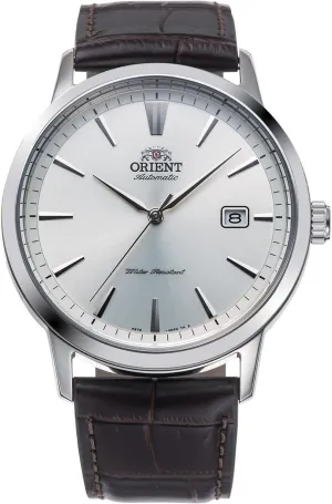 - Mechanical Casual Leather Brown Band Stainless Steel Case Analog Grey Dial - RA-AC0F07S counterclockwise lateral Orient Contemporary Symphony Iii Male Automatic Hand Winding Wristwatch 