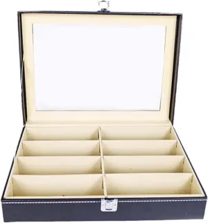 - Multi-Functional Organizer for Sunglasses, Jewelry, Watches Eyewear Storage Box - Premium already PU Leather Glasses Case with 8 Slots & Transparent Lid 