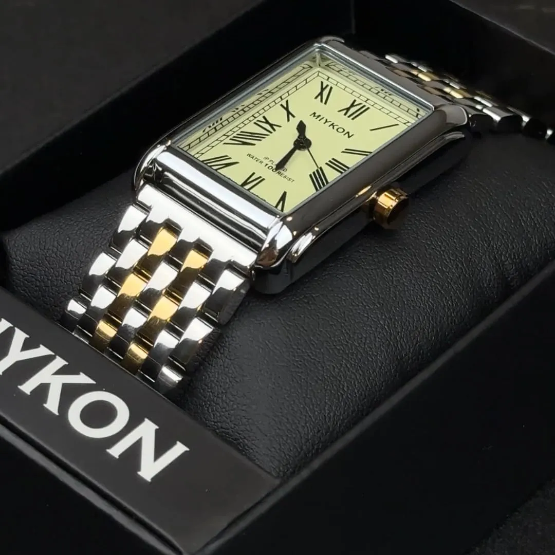 | Scratch Resistant Glass, advantageous thorny basin significant Japanese Quartz, 100ft Water Resistant Miykon Vintage Watches for Men | Tank Square Mens Dress Watch with Ion Polished Solid Stainless Steel Bracelet 