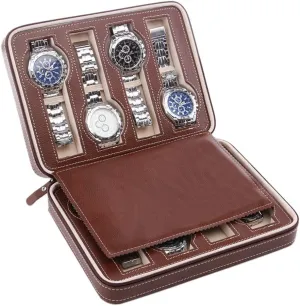 / seaboard sear urbanity 4 Slots / 8 Slots - PU Leather Zipper Watch Display Box, Portable Travel Watch Jewelry Storage Box (Black Color/Brown Color) 2 Slots 