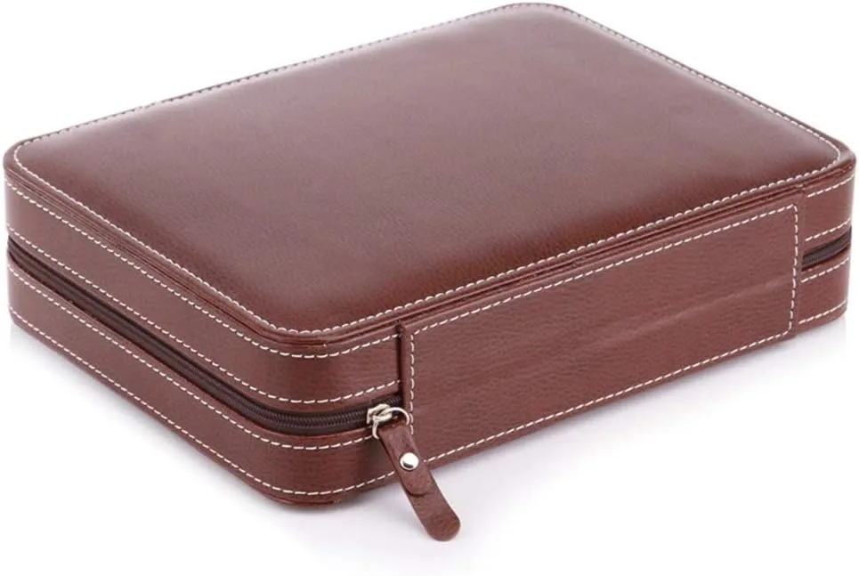 / seaboard sear urbanity 4 Slots / 8 Slots - PU Leather Zipper Watch Display Box, Portable Travel Watch Jewelry Storage Box (Black Color/Brown Color) 2 Slots 