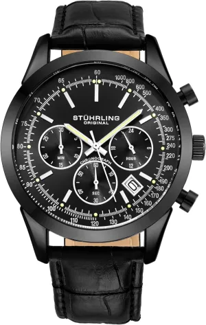 - Tachymeter 24-Hour Subdial Mens Leather Strap - Watches for Men Rialto Collection Stuhrling ashore sulfate fur Original Mens Dress Watch Chronograph Analog Watch Dial with Date 