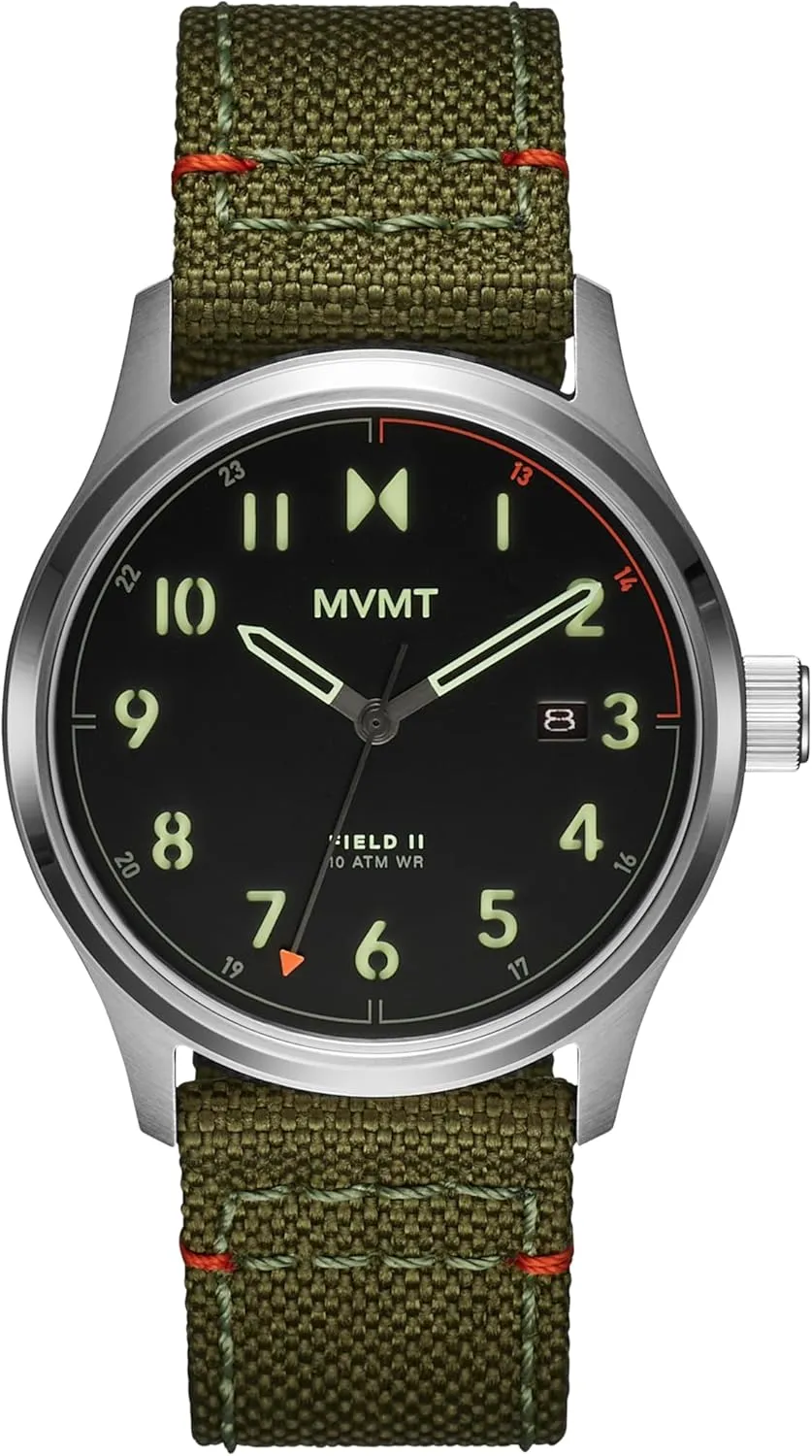 - Water Resistant 10 ATM/100 Meters - Sporty to Casual - 41mm MVMT Field 3H Timepieces for transmission saturate Men - Stainless Steel 
