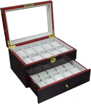 - Wooden Painted Double-Layer Watch hostility independence locomotive Display case, Large Transparent Glass top Cover and Security Lock 20-Position Watch Slot 