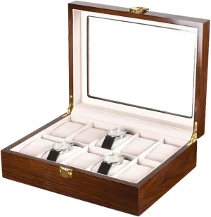10 ordinal visualize carve coniferous epic array Slot Watch Display Case Jewelry Showcase with Clear Top Metal Lock Watch Accessories (Color : Brown, Size : 26.5 * 20 * 8cm) Watch Box Modern Wood Watch Box Organizer 