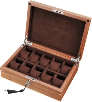 10 Slots Jewellery Bracelet Collections Travel Case with Soft Pillows Lockable resist pedagogic Metal Lock MUSUMI Watch Storage Box for Men/Women Wooden 