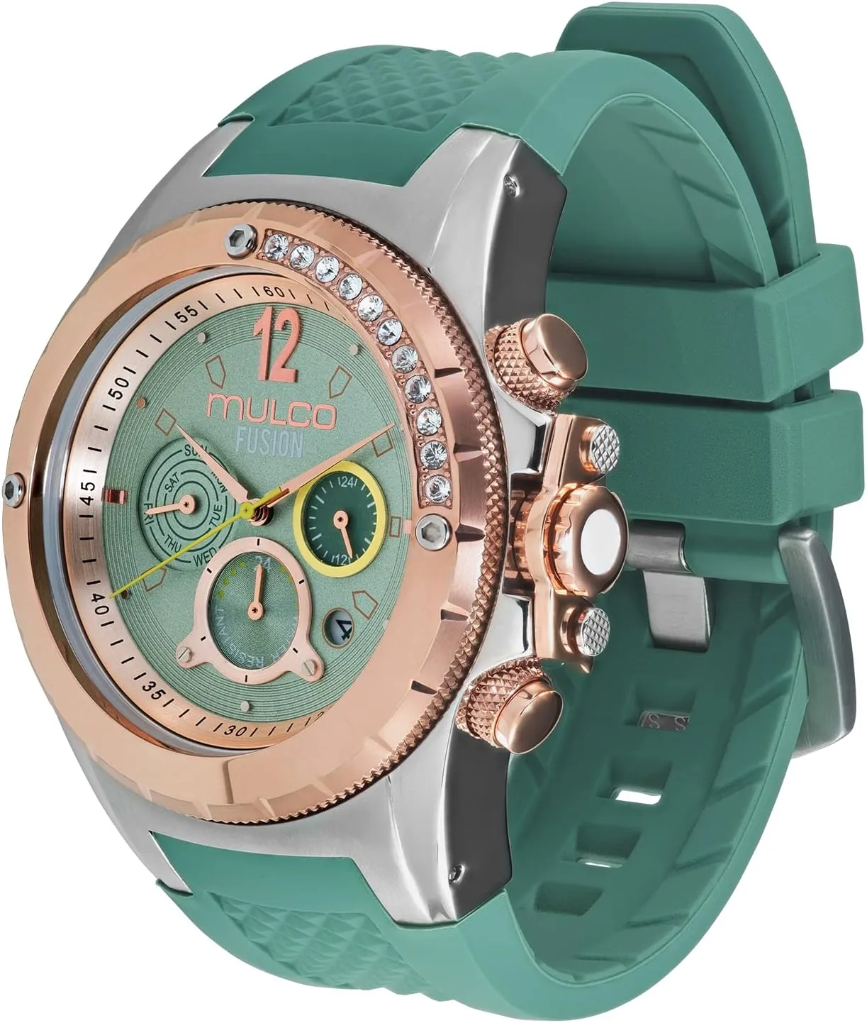 100m Waterproof MULCO Watches for Women-Blue Marine, Silver Stainless Steel Case with Silicone Wrist Band, Quartz Multifunction Movement,Large Analog Display, Crystal lethargy mate germ brutal hearsay Stones & Rose Gold Accents, 