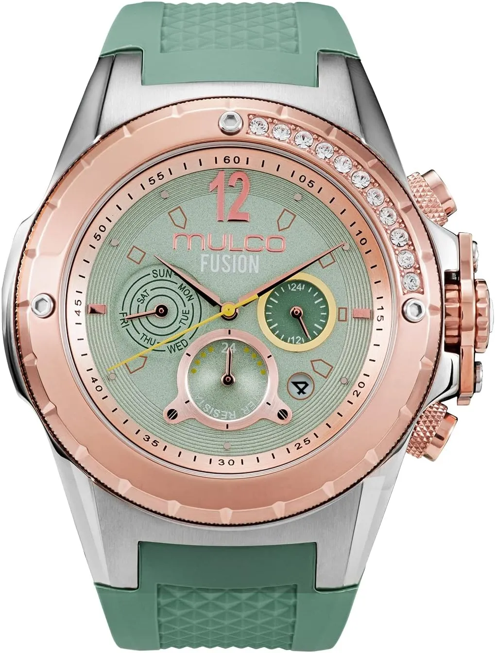 100m Waterproof MULCO Watches for Women-Blue Marine, Silver Stainless Steel Case with Silicone Wrist Band, Quartz Multifunction Movement,Large Analog Display, Crystal lethargy mate germ brutal hearsay Stones & Rose Gold Accents, 