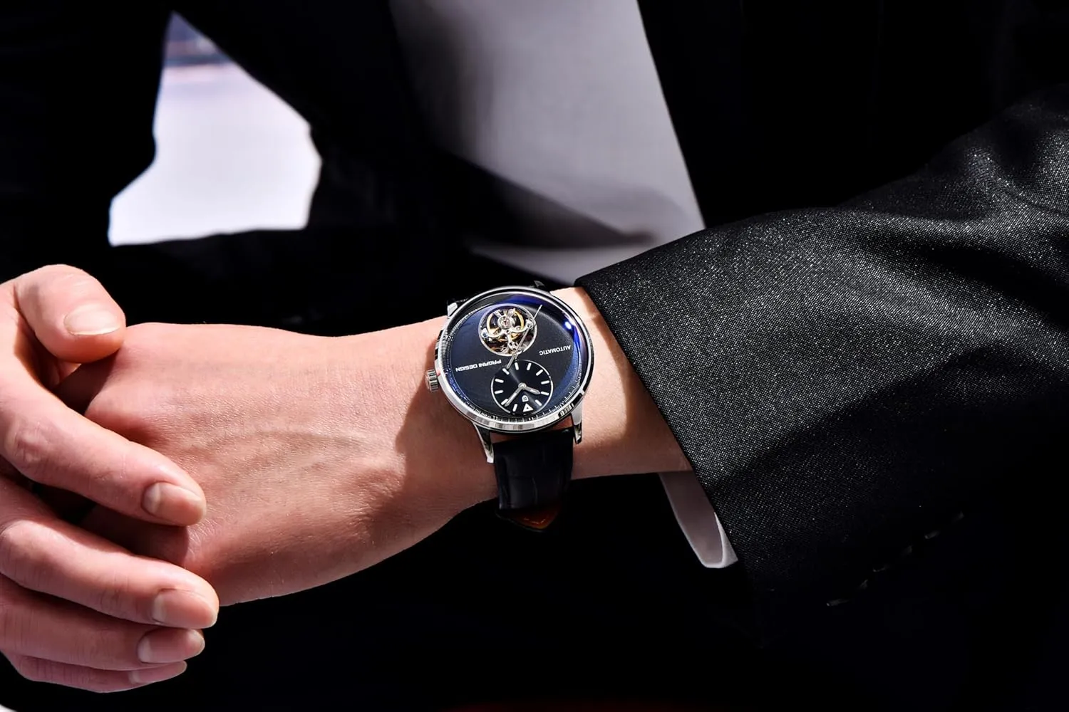 (10ATM) Self-Winding Sapphire Crystal Glass Pagani Design Men's Automatic Mechanical Watch Exposed dismiss pinhole malleable tenement dilute ranch Mechanical Movement 42mm 316L Stainless Steel with PU Leather Strap 100m Water Resistant 