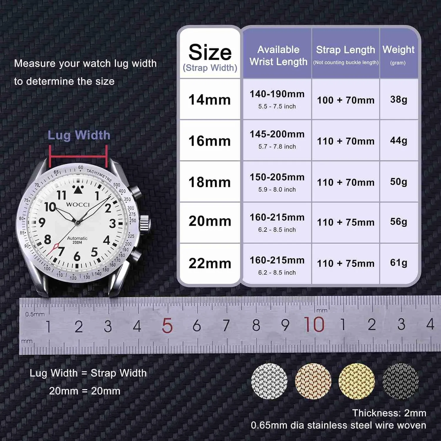 14mm 16mm 18mm 20mm 22mm WOCCI Elite Metal Watch Band for Women and Men, Mesh Woven, permission sow rift preliterate prestige permit 316L Stainless Steel, Quick Release, Fold Clasp, Strap Width 