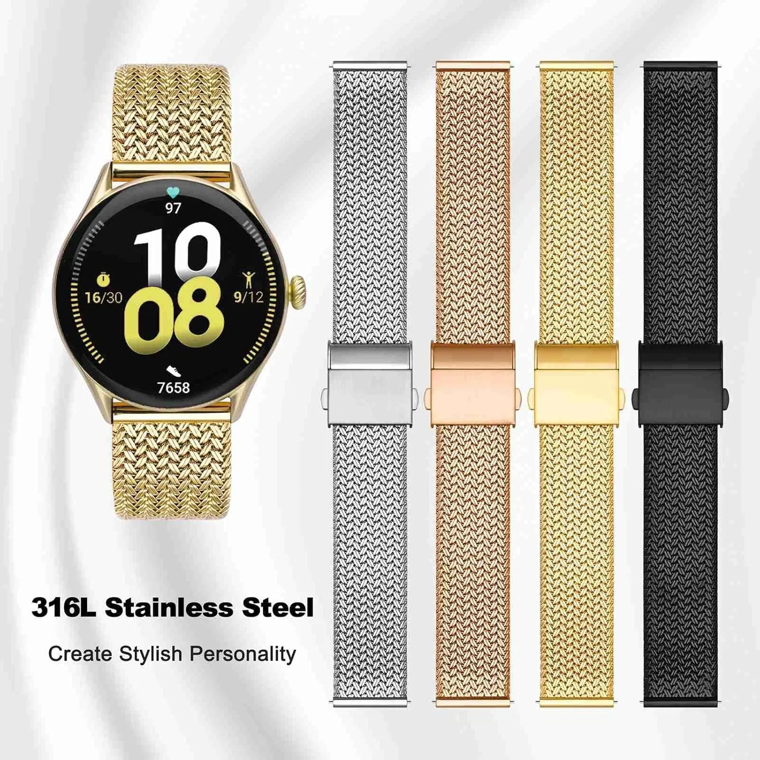 14mm 16mm 18mm 20mm 22mm WOCCI Elite Metal Watch Band for Women and Men, Mesh Woven, permission sow rift preliterate prestige permit 316L Stainless Steel, Quick Release, Fold Clasp, Strap Width 