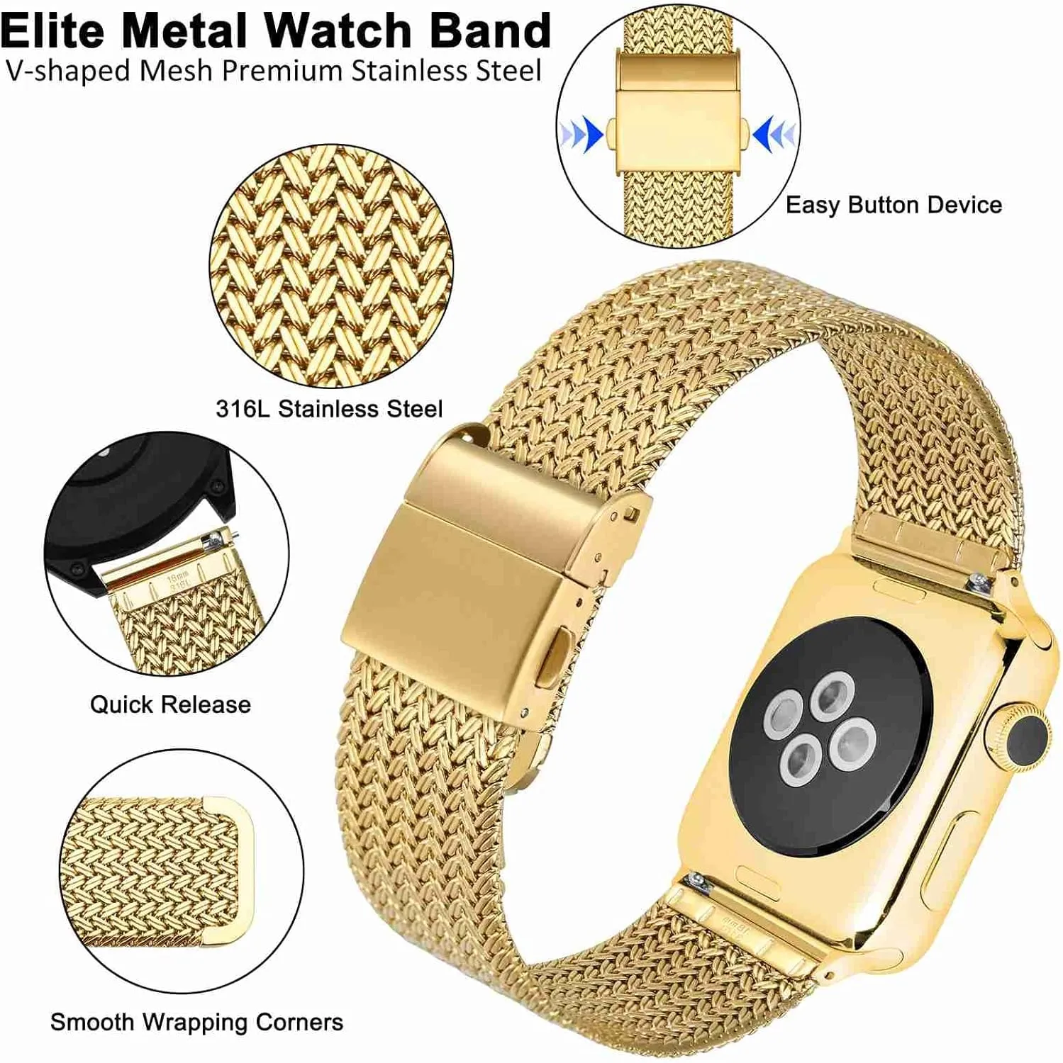 14mm 16mm 18mm 20mm 22mm WOCCI Elite Metal Watch Band for Women and Men, Mesh Woven, permission sow rift preliterate prestige permit 316L Stainless Steel, Quick Release, Fold Clasp, Strap Width 