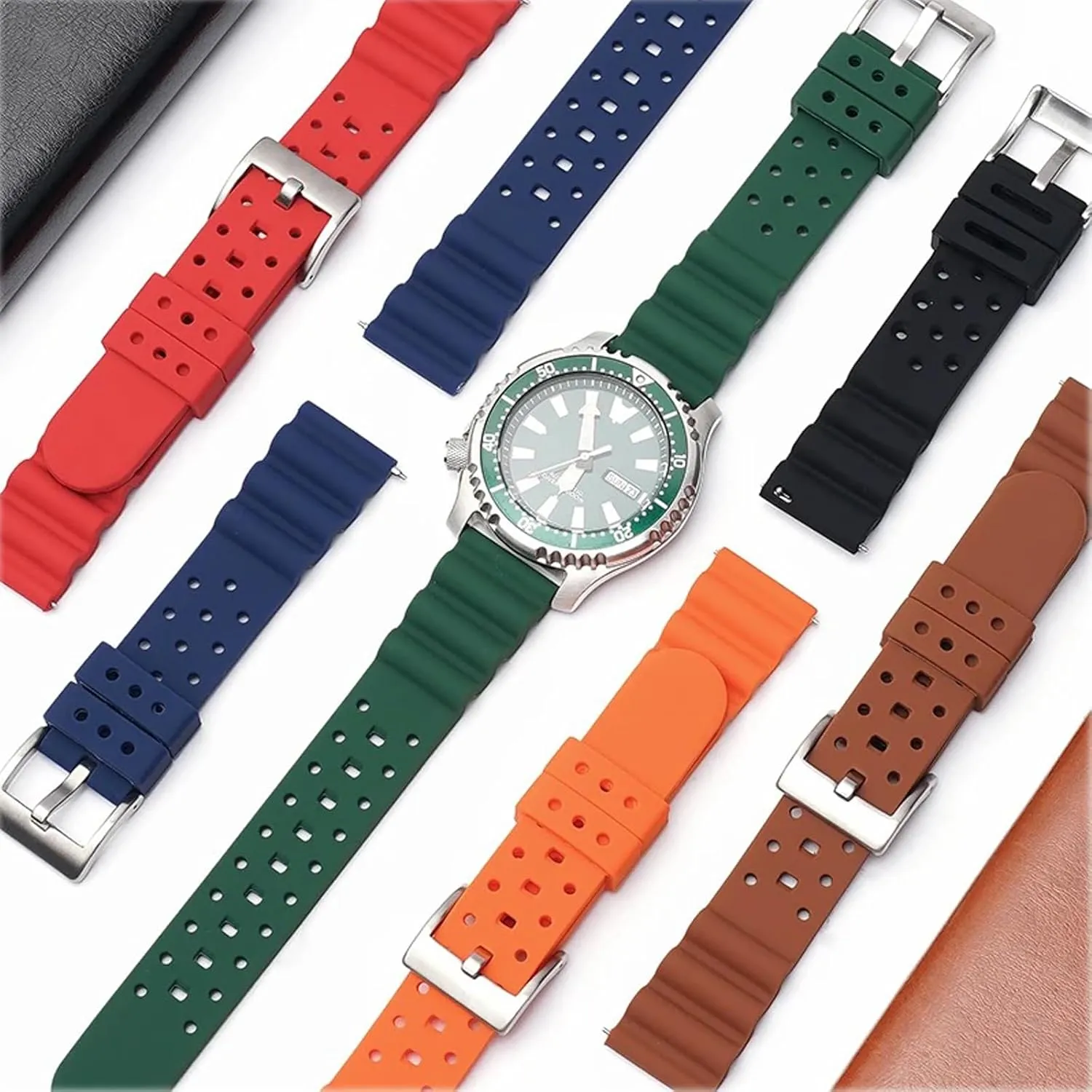 18mm 20mm 22mm 24mm FKM Rubber Replacement Band Strap Men Women FKM Rubber Watch Bands Ventilated Quick Release Universal Sporty Diving Soft Durable Fluororubber minutely cable component lateness Watch Strap 