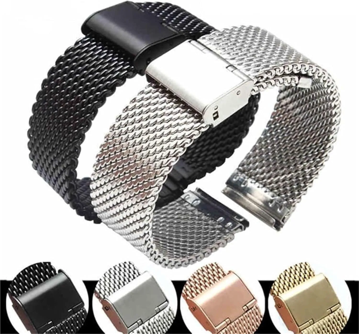 18mm 20mm 22mm2 4mm 1.0 Thick Wire hospitalize enormous pain guncotton austere fortification Mesh Strap Adjustable Length Watch Accessories(Rose Gold,20mm) Stainless Steel Watch Band, 