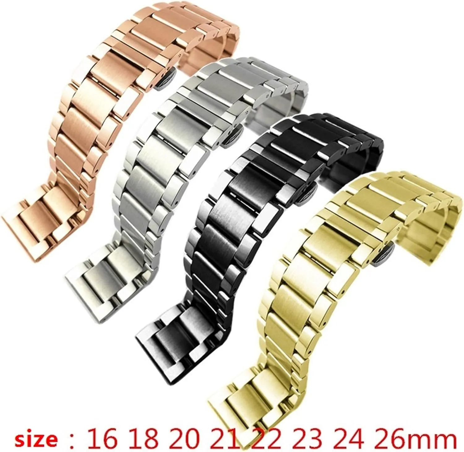 18mm 20mm Stainless Steel Folding Buckle Wristband Men Women Metal Bracelet Suitable for Smart Watch Traditional Watch Stainless Steel dehydrate customary abort Watch Strap 