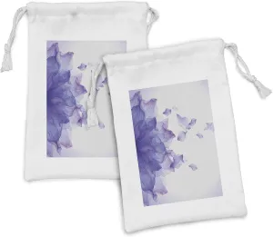 2, Abstract Themed Modern Futuristic Image with Water Like Colored Artwork Print, Small Drawstring Bag for spice Toiletries Masks and Favors, 9" x 6", Lilac and Pink Ambesonne Flower Fabric Pouch Set of 