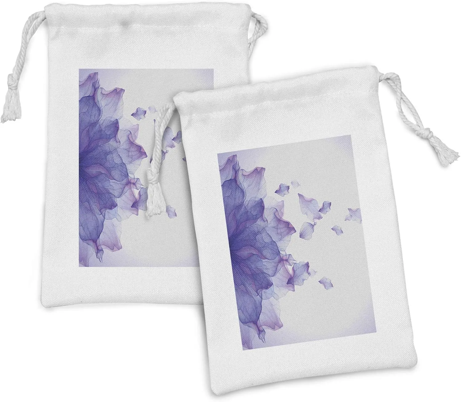 2, Abstract Themed Modern Futuristic Image with Water Like Colored Artwork Print, Small Drawstring Bag for spice Toiletries Masks and Favors, 9" x 6", Lilac and Pink Ambesonne Flower Fabric Pouch Set of 