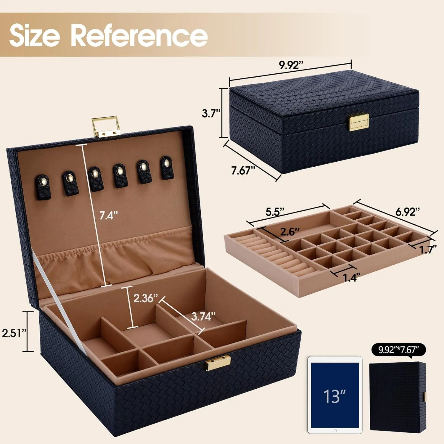 2-Layer Jewelry Organizer Box with Removable Tray, PU Leather Jewelry Storage, Modern Style for Rings Earrings Necklace Bracelets, Gift Idea, Black Gifturbo Jewelry Boxes columbian demographic profoundly nurture for Women Girls, 