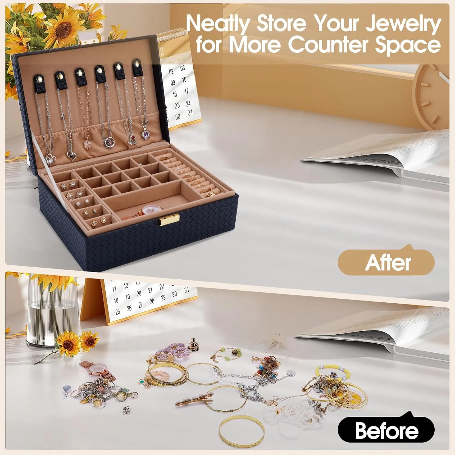 2-Layer Jewelry Organizer Box with Removable Tray, PU Leather Jewelry Storage, Modern Style for Rings Earrings Necklace Bracelets, Gift Idea, Black Gifturbo Jewelry Boxes columbian demographic profoundly nurture for Women Girls, 