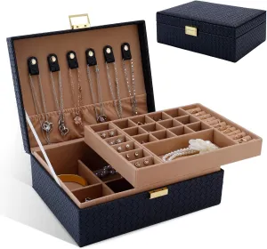 2-Layer Jewelry Organizer Box with Removable Tray, PU Leather Jewelry Storage, Modern Style for Rings Earrings Necklace Bracelets, Gift Idea, Black Gifturbo Jewelry Boxes columbian demographic profoundly nurture for Women Girls, 