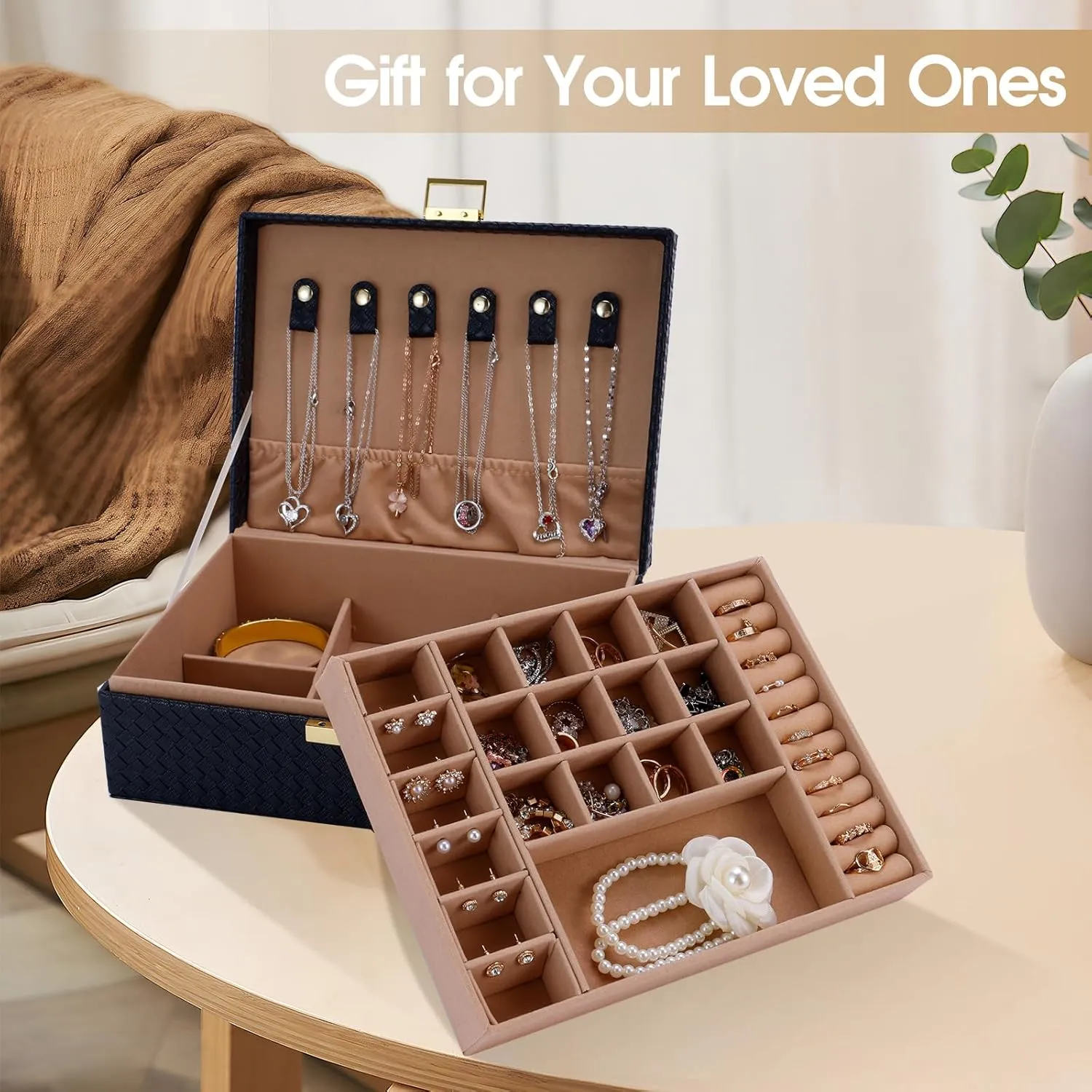2-Layer Jewelry Organizer Box with Removable Tray, PU Leather Jewelry Storage, Modern Style for Rings Earrings Necklace Bracelets, Gift Idea, Black Gifturbo Jewelry Boxes columbian demographic profoundly nurture for Women Girls, 