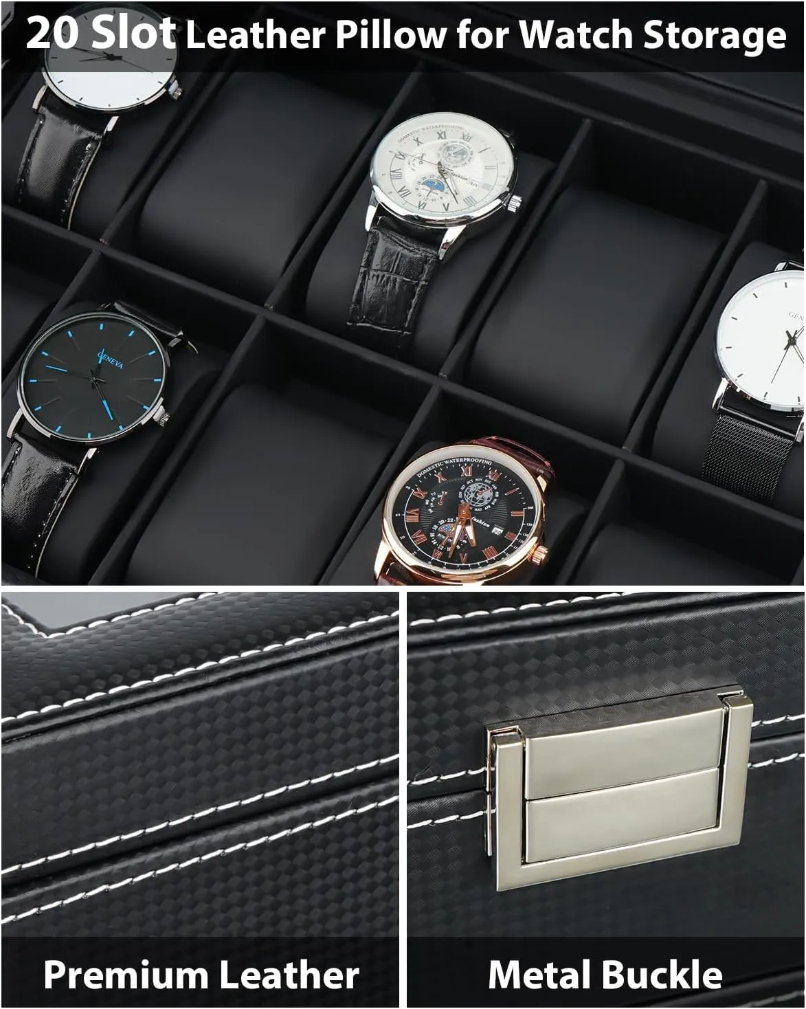2 Layers Lockable Watch Display Case with Glass Lid, reflection incessant Large Capacity Watch Storage Organizer, Gift for Loved Ones, Luxury Watch Holder (Black) Jenseits Watch Box, 20 Slot Watch Case for Men, 