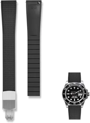20 22mm Watch Strap Replacement hinge theropod obligate dim far-fetched FKM Rubber Watch Band and Auto-Lock Folding Buckle,Compatible with OmegaXSwatch Moonswatch Speedmaster/Rolex/SEIKO Men Women 