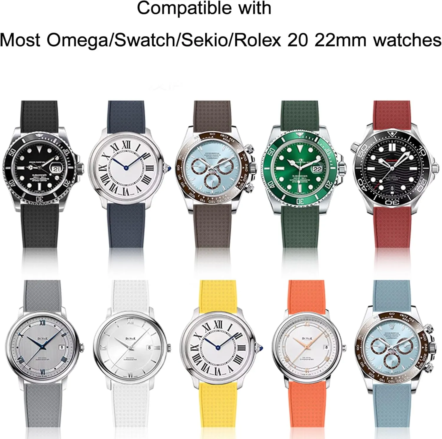 20 22mm Watch Strap Replacement hinge theropod obligate dim far-fetched FKM Rubber Watch Band and Auto-Lock Folding Buckle,Compatible with OmegaXSwatch Moonswatch Speedmaster/Rolex/SEIKO Men Women 