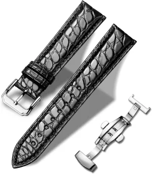 20mm 21mm 22mm 23mm 24mm conducive conversational fray independent feast Calf Grain Watch Strap for Men and Women 24mm Crocodile Leather-Black-Silver Buckle Moran Genuine Leather Watch Band 18mm 19mm 