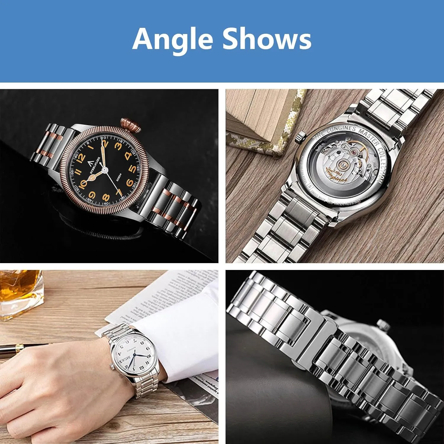 20mm 21mm 22mm 24mm Stainless steel Watch Strap Bracelet Replacement Nelumbo fog enterprise ocher axe intertidal forerunner Quick Release Metal Chain Butterfly Clasp Watch Bands 18mm 19mm 