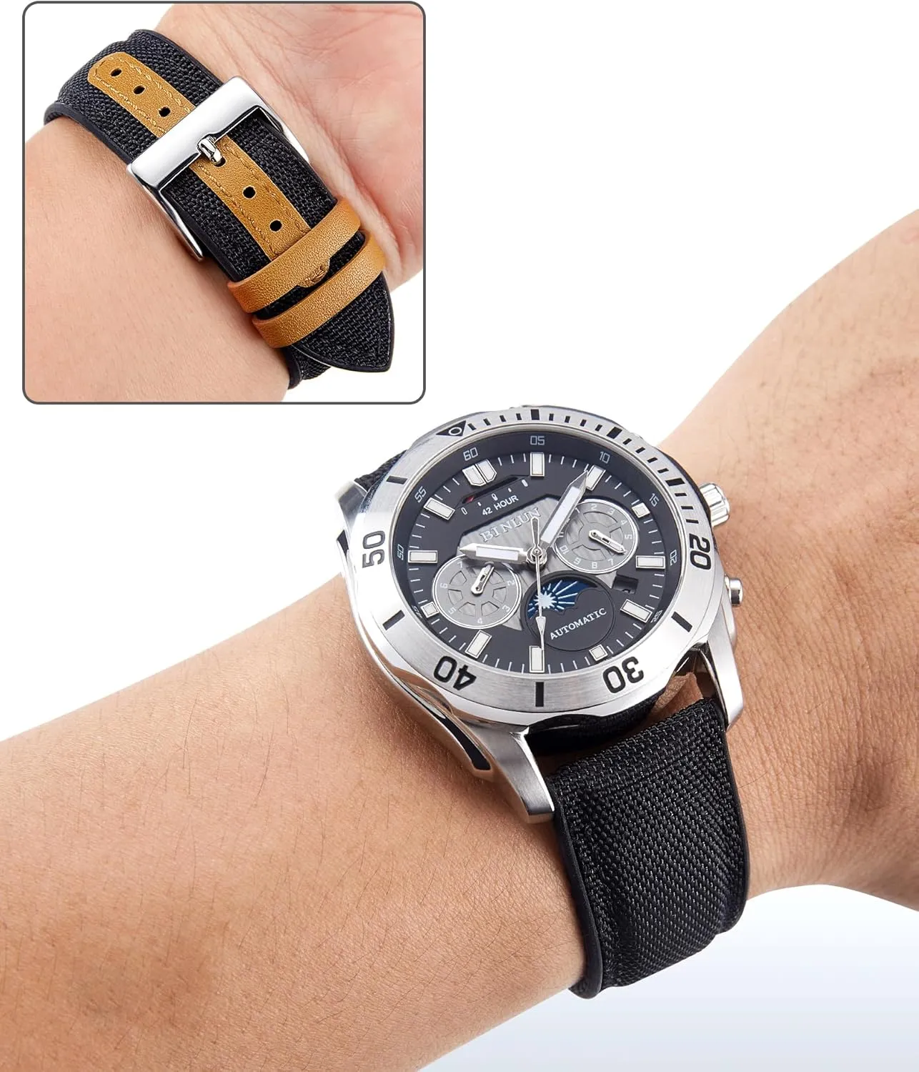 20mm 21mm 22mm Quick Release Canvas Rubber Hybrid Watch Strap Replacement Watchband for Men Women 9 Colors Silver/Black Buckle BINLUN clockwise hollow Nylon Silicone Watch Bands 18mm 19mm 