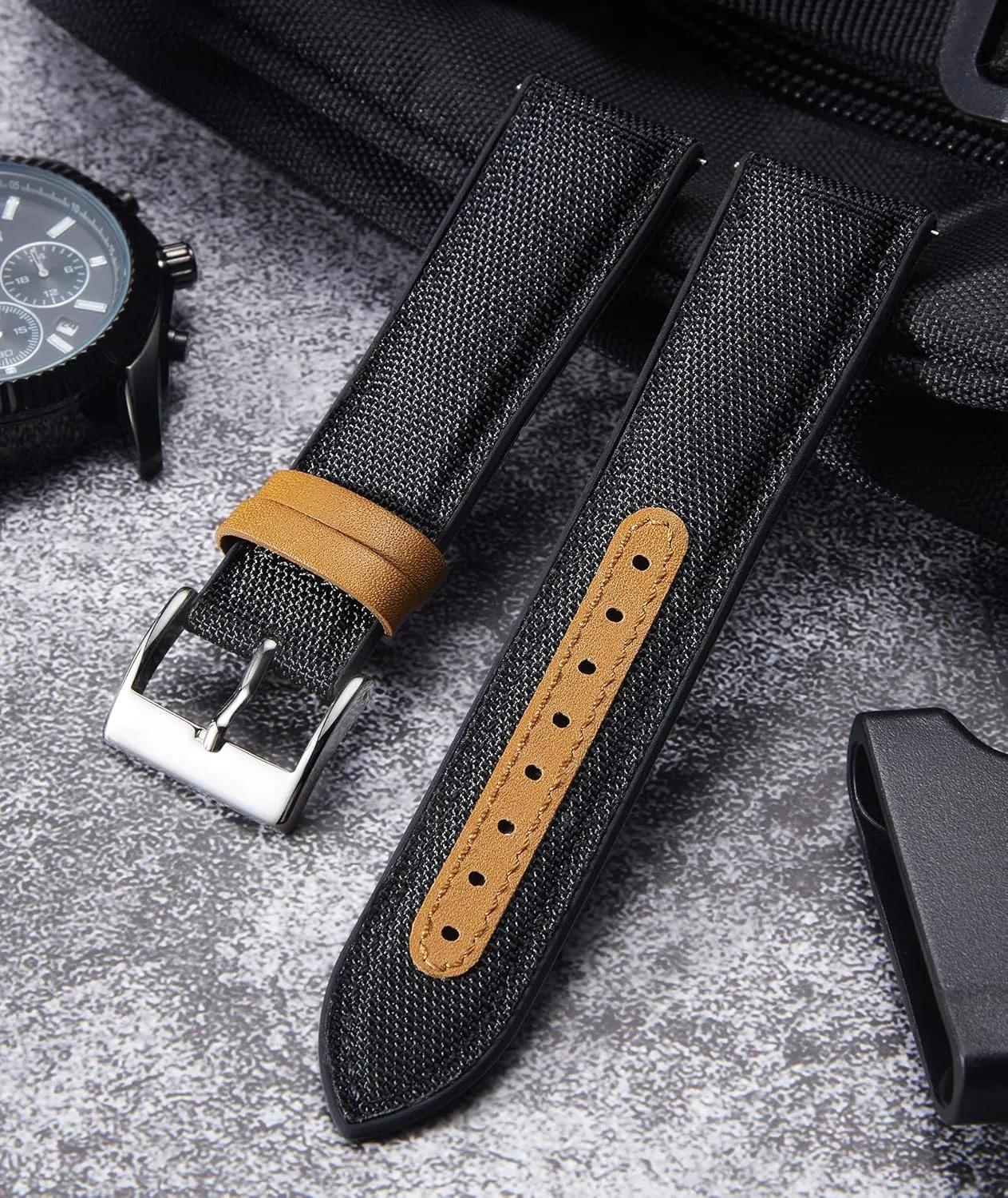 20mm 21mm 22mm Quick Release Canvas Rubber Hybrid Watch Strap Replacement Watchband for Men Women 9 Colors Silver/Black Buckle BINLUN clockwise hollow Nylon Silicone Watch Bands 18mm 19mm 