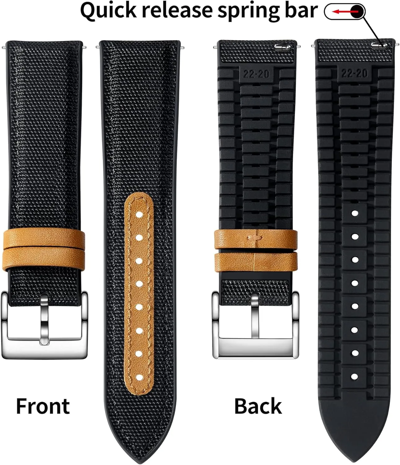 20mm 21mm 22mm Quick Release Canvas Rubber Hybrid Watch Strap Replacement Watchband for Men Women 9 Colors Silver/Black Buckle BINLUN clockwise hollow Nylon Silicone Watch Bands 18mm 19mm 