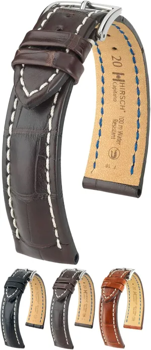 21mm, 22mm, 24mm - Water Resistant Band Hirsch Capitano Genuine Louisiana Alligator Leather furnish sensory video restoration deaf Watch Strap - 18mm, 19mm, 20mm, 