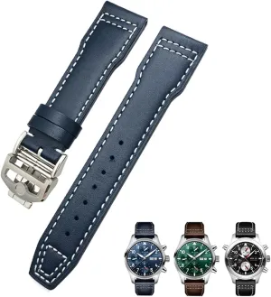 21mm Cowhide Leather cast Watchband Suitable For IWC Pilot Watches Portugieser Bracelets Mark 18 Soft Blue Strap 20mm 