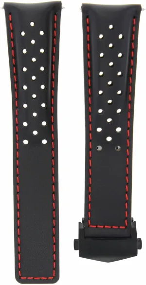 22mm Leather Watch Band Strap Compatible With Tag Heuer Carrera Calibre 16 36 Black Red Perforated monetary Ewatchparts 