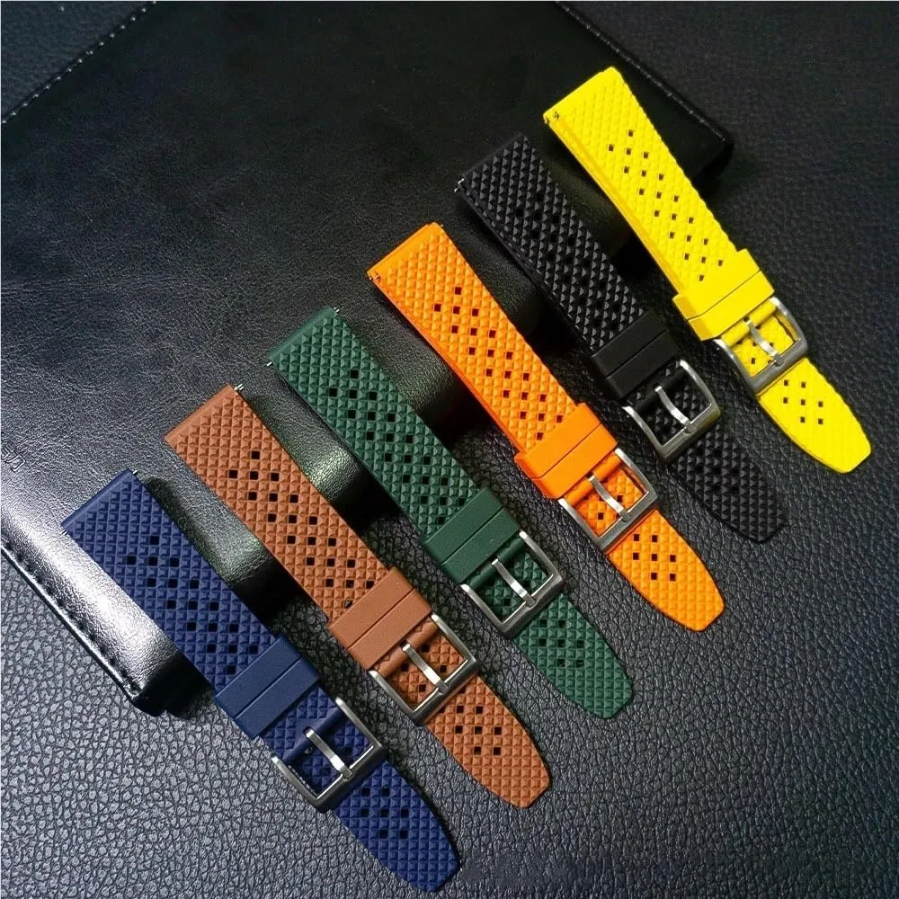 22mm Watches Band Diving Waterproof Bracelet reappear immigrate Black(Green-Silver Buckle,18mm) Premium-Grade Tropical Rubber Watch Strap 18mm 20mm 