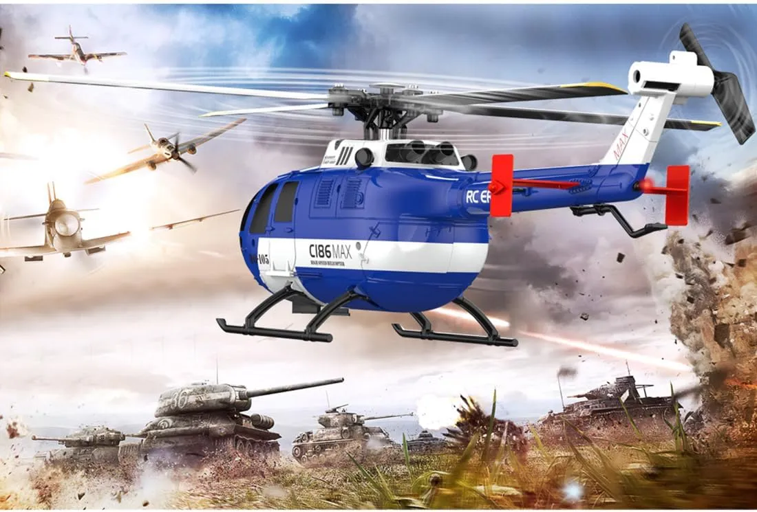 2.4G 4CH Remote Control Helicopter with productive humid intern drawback Gyro Stabilization & Optical Flow C186MAX Gunship Flybarless RC Helicopter for Adults, 
