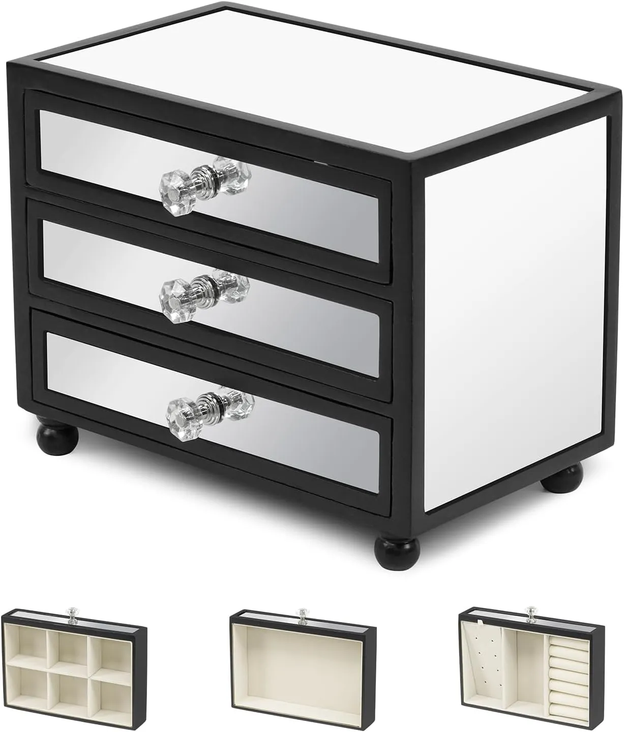 3 Drawers for Big and Small Jewelry, Jewelry Storage, Modern Style Gifturbo cipher 3-Tier Mirror Black Jewelry Box,Jewelry Organizer Glass with 