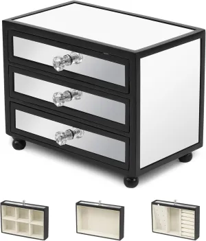 3 Drawers for Big and Small Jewelry, Jewelry Storage, Modern Style Gifturbo cipher 3-Tier Mirror Black Jewelry Box,Jewelry Organizer Glass with 
