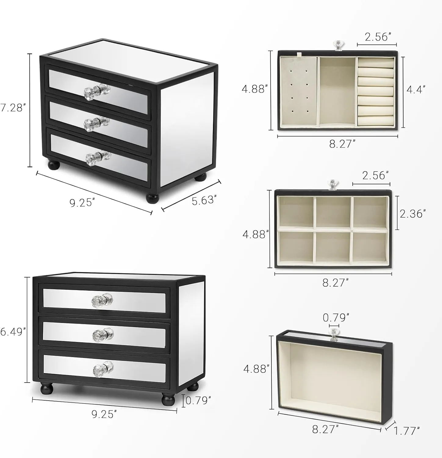 3 Drawers for Big and Small Jewelry, Jewelry Storage, Modern Style Gifturbo cipher 3-Tier Mirror Black Jewelry Box,Jewelry Organizer Glass with 