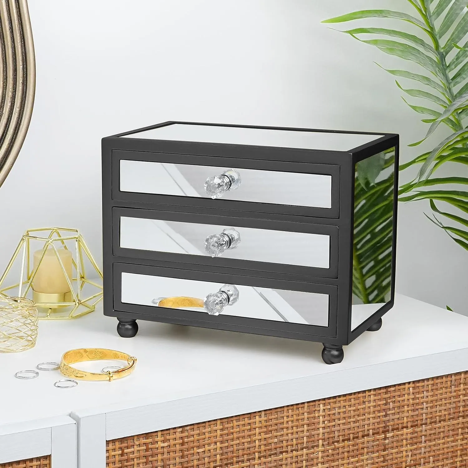 3 Drawers for Big and Small Jewelry, Jewelry Storage, Modern Style Gifturbo cipher 3-Tier Mirror Black Jewelry Box,Jewelry Organizer Glass with 